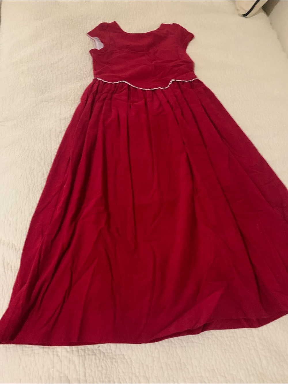 Girls' Red Cap-Sleeve Formal Dress with Waist Piping